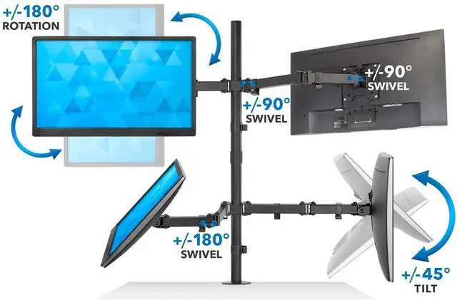 Alt view image 7 of 7 - FOR-4 Monitor Stand | Quad Monitor Desk Mount | Fits Four Computer Screens 19 21 24 27 29 30 32 Inches | Heavy Duty Height Adjustable Arms | VESA 75 100 Compatible | C-Clamp and Grommet Bases