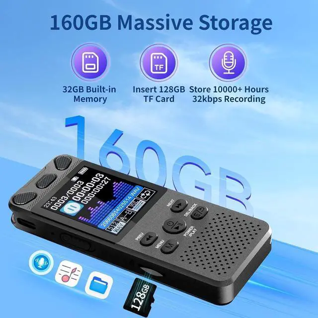 Alt view image 2 of 4 - 160GB Digital Voice Recorder with Playback - 110 Hours Ultra-Long Continuous Recording, 1536Kbps Voice Activated Audio Recorder with External Microphone for Lecture Interview Meeting