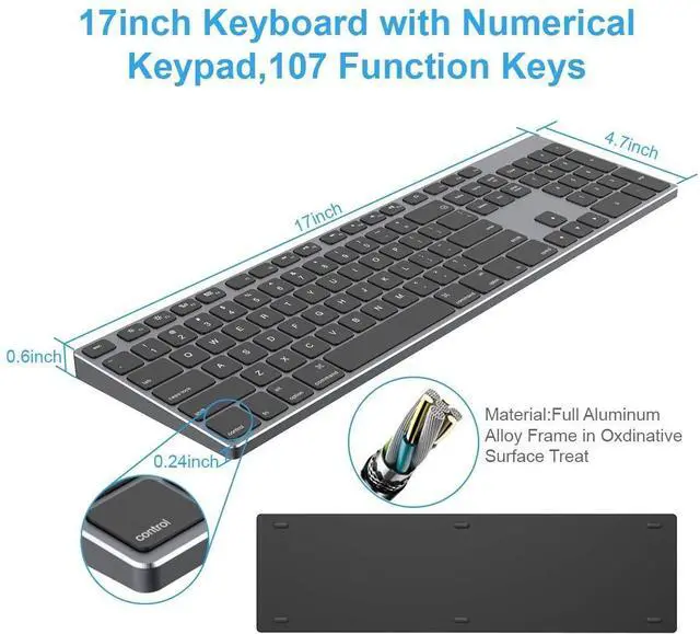 Alt view image 4 of 7 - FOR-Aluminum USB Wired Keyboard with Numeric Keypad for Mac Pro Mini Mac iMac iMac Pro MacBook Pro/Air Laptop and PC Computer