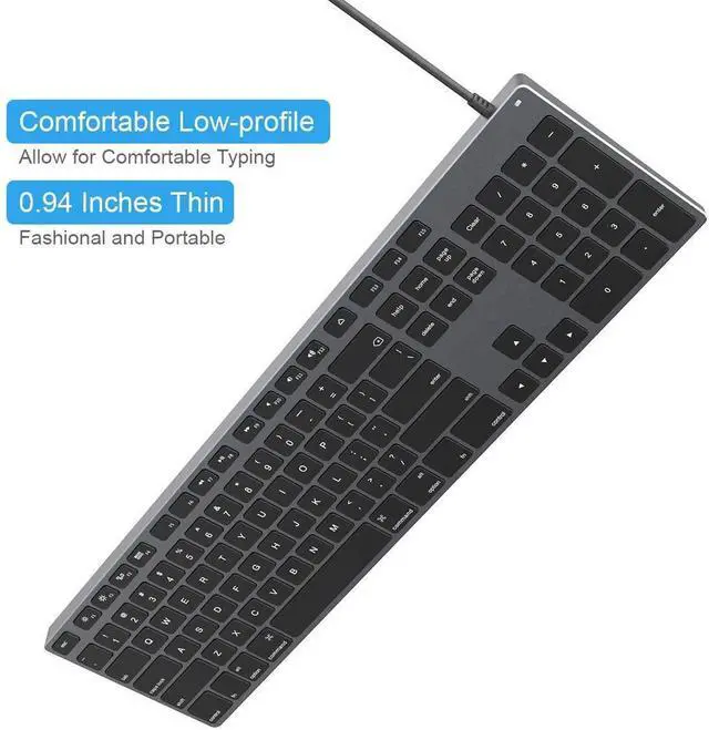 Alt view image 7 of 7 - FOR-Aluminum USB Wired Keyboard with Numeric Keypad for Mac Pro Mini Mac iMac iMac Pro MacBook Pro/Air Laptop and PC Computer