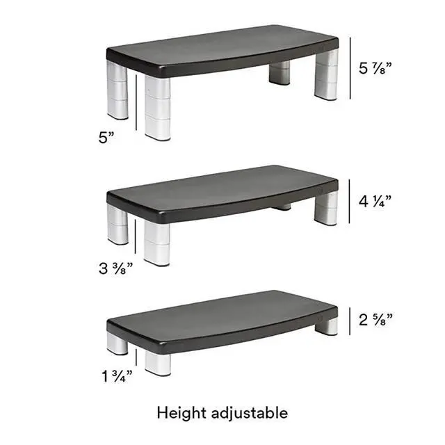 Alt view image 3 of 6 - Extra Wide Adjustable Monitor Stand Three Leg Segments Simply Adjust Height from 1 to 5 78 Sturdy Platform Holds Up to 40 lbs 16inch Space Between Columns for Storage SilverBlack MS90B