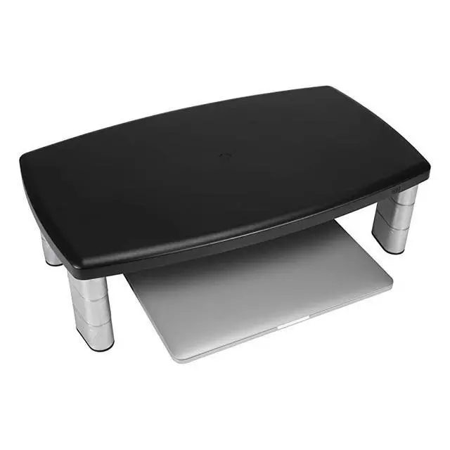 Alt view image 4 of 6 - Extra Wide Adjustable Monitor Stand Three Leg Segments Simply Adjust Height from 1 to 5 78 Sturdy Platform Holds Up to 40 lbs 16inch Space Between Columns for Storage SilverBlack MS90B