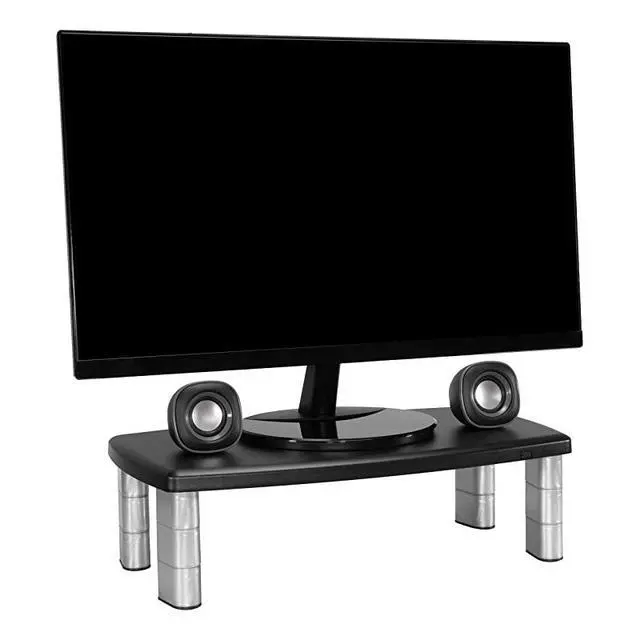 Alt view image 5 of 6 - Extra Wide Adjustable Monitor Stand Three Leg Segments Simply Adjust Height from 1 to 5 78 Sturdy Platform Holds Up to 40 lbs 16inch Space Between Columns for Storage SilverBlack MS90B