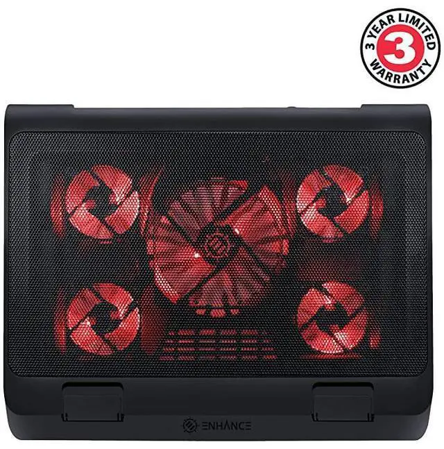 Alt view image 2 of 7 - for Gaming Laptop Cooling Pad Stand with LED Cooler Fans Adjustable Height Dual USB Port for 17 inch Laptops 5 Ultra Quiet High Performance Fans 2630 RPM BuiltIn Bumpers Red