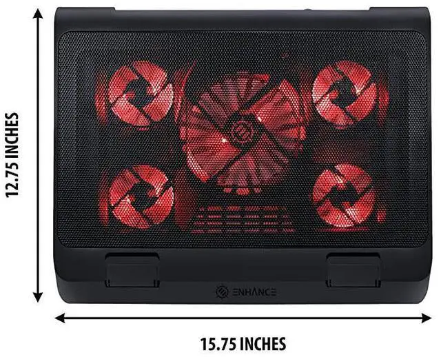 Alt view image 7 of 7 - for Gaming Laptop Cooling Pad Stand with LED Cooler Fans Adjustable Height Dual USB Port for 17 inch Laptops 5 Ultra Quiet High Performance Fans 2630 RPM BuiltIn Bumpers Red
