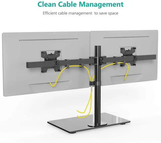Alt view image 4 of 7 - Free Standing Dual Monitor Stand Height Adjustable Monitor Mount with Glass Base Fits ?LCD LED Flat Curved Screen up to 27 inch 22lbs with Grommet Base (GMF002) by