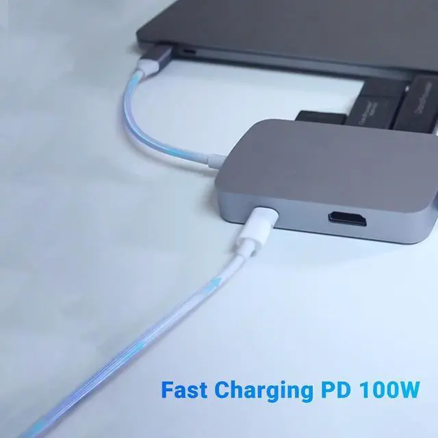 Alt view image 3 of 5 - USB C Adapter, 7 in 1 USB C Hub Muliport Adapter 4K HDMI,Gigabit Ethernet, 2 USB 3.0, 100W PD Charging, SD/TF Card Reader, Compatible with MacBook Pro/Air, iPad Air/Pro, iMac, Laptop, PC