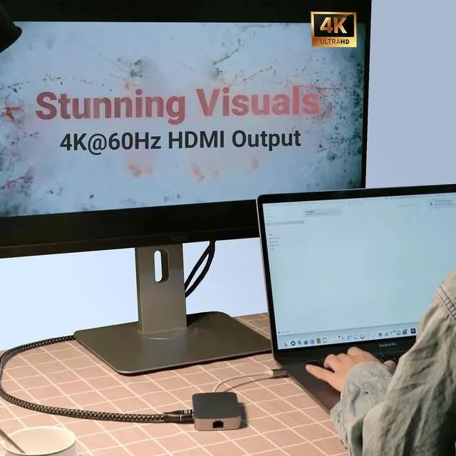 Alt view image 4 of 5 - USB C Adapter, 7 in 1 USB C Hub Muliport Adapter 4K HDMI,Gigabit Ethernet, 2 USB 3.0, 100W PD Charging, SD/TF Card Reader, Compatible with MacBook Pro/Air, iPad Air/Pro, iMac, Laptop, PC