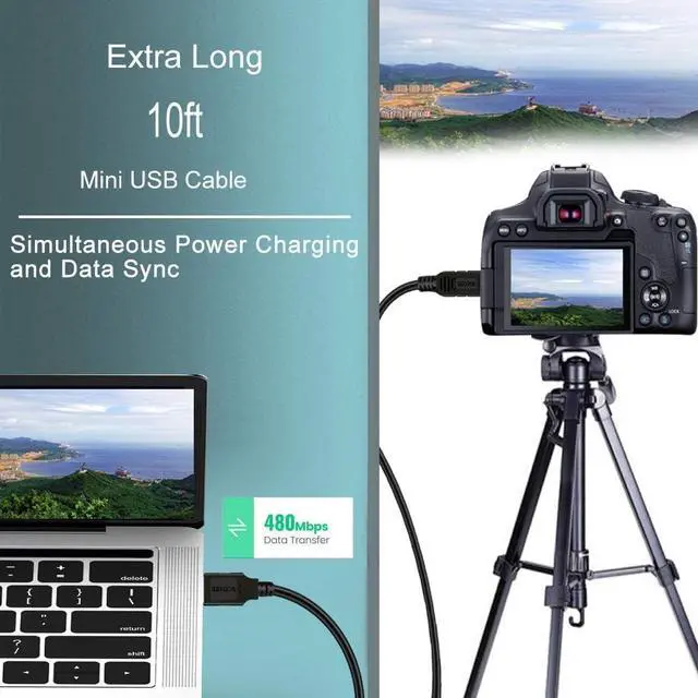 Alt view image 3 of 4 - for 10FT Camera USB Cable Cord for Canon Rebel/PowerShot/EOS/DSLR/ELPH Digital Cameras, Transfer Wire Data Cable for Canon Rebel Camcorder,Vixia PC Computer Interface Charger Replacement