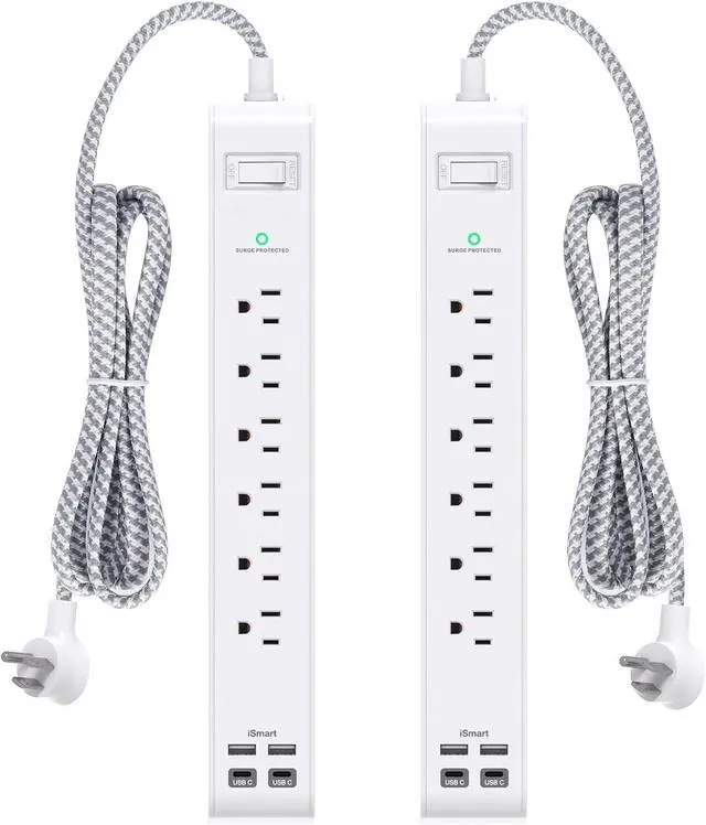 Main image of for 2 Pack Power Strip, 12FT Long Extension Cord, Surge Protector with 6 Outlets and 4 USB Ports (2 USB C), Flat Plug Overload Protection, Extension Cord 10+ ft Wall Mount for Home Office Dorm College