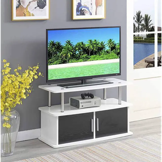 Alt view image 4 of 4 - forDesigns2Go Deluxe 2 Door TV Stand with Cabinets White