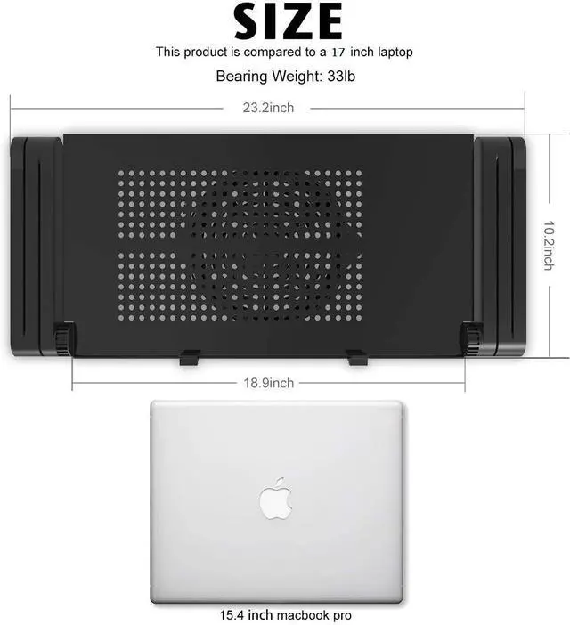 Alt view image 5 of 7 - forExtra Wide Adjustable Laptop Stand with Cooling Fan & Mouse Pad for 17 Inch Computer Portable Ergonomic Lap Desk for Bed Sofa Couch Office (Aluminum Table Tray: 19 Black)