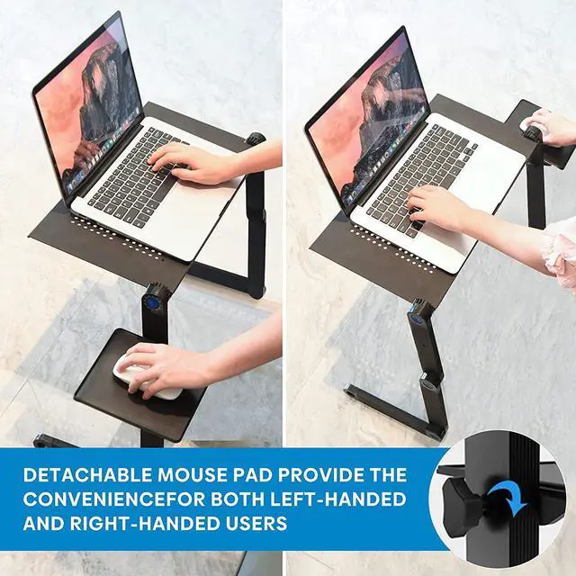 Alt view image 4 of 7 - forExtra Wide Adjustable Laptop Stand with Cooling Fan & Mouse Pad for 17 Inch Computer Portable Ergonomic Lap Desk for Bed Sofa Couch Office (Aluminum Table Tray: 19 Black)