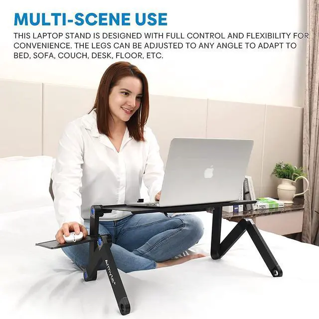 Alt view image 7 of 7 - forExtra Wide Adjustable Laptop Stand with Cooling Fan & Mouse Pad for 17 Inch Computer Portable Ergonomic Lap Desk for Bed Sofa Couch Office (Aluminum Table Tray: 19 Black)