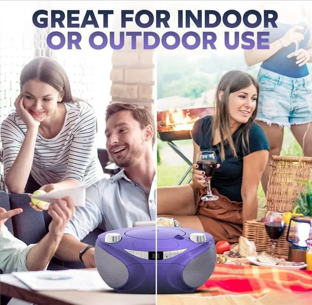 Alt view image 6 of 6 - Portable Top Loading CD Boombox with AM/FM Stereo Radio and Bluetooth Wireless Technology in Black | CD-R/CD-RW Compatible | LED Display | (Purple)