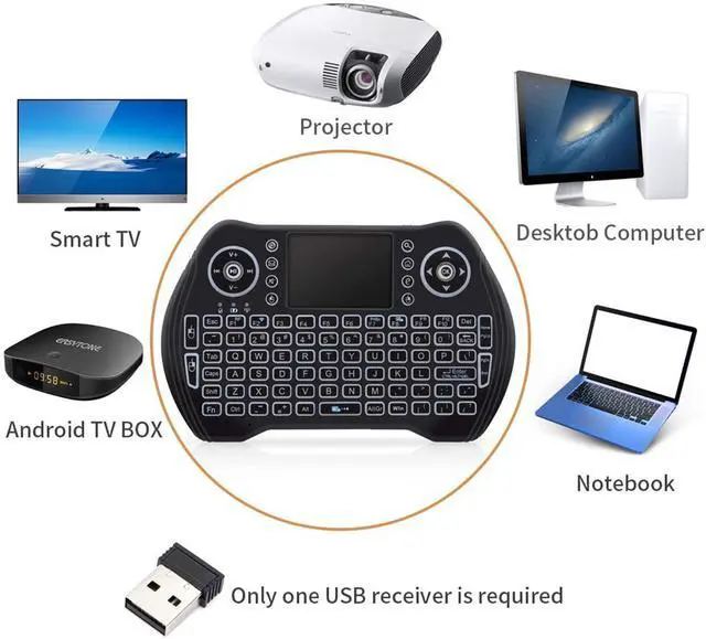 Alt view image 4 of 6 - FOR Backlit Mini Wireless Keyboard with Touchpad Mouse Combo Rechargable Li-ion Battery & Multi-Media Handheld Remote for Google Android TV Box PC PAD