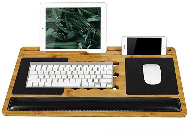 Alt view image 2 of 5 - BamBoard Pro Lap Desk with Wrist Rest Mouse Pad and Phone Holder Natural Bamboo Fits up to 173 Inch Laptops and Most Tablets Style No 77101