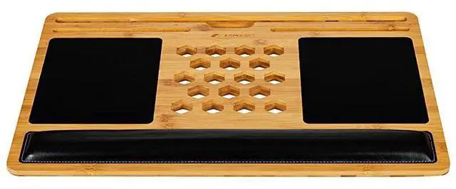 Alt view image 3 of 5 - BamBoard Pro Lap Desk with Wrist Rest Mouse Pad and Phone Holder Natural Bamboo Fits up to 173 Inch Laptops and Most Tablets Style No 77101