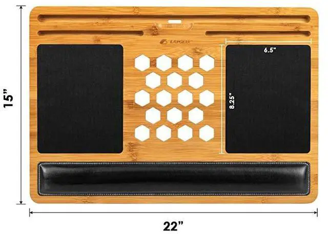 Alt view image 5 of 5 - BamBoard Pro Lap Desk with Wrist Rest Mouse Pad and Phone Holder Natural Bamboo Fits up to 173 Inch Laptops and Most Tablets Style No 77101