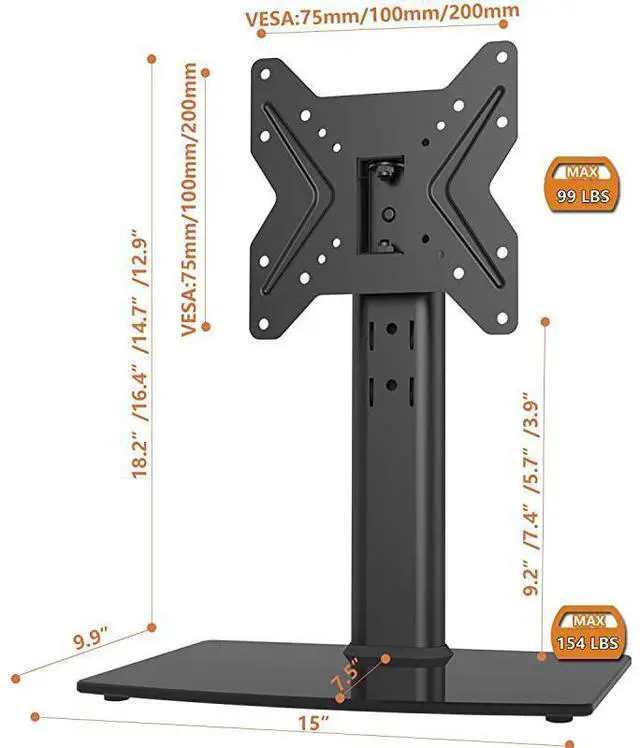 Alt view image 6 of 7 - FOR-Swivel TV StandBase Table Top TV Stand for 19 to 39 inch TVs with 90 Degree Swivel 4 Level Height Adjustable Heavy Duty Tempered Glass Base Holds up to 99lbs HT02B001