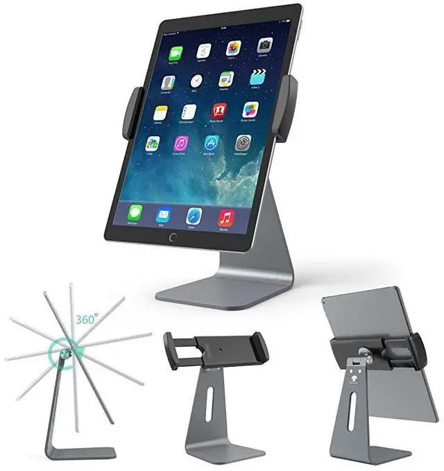 Main image of Tablet Holder Stand Compatible 2020 iPad Pro 360° Rotatable Aluminum Alloy Desktop Holder Tablet Stand Compatible Samsung Galaxy Tab ProS iPad Pro105 97quot 129 iPad Air Surface Pro4 Gray