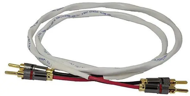 Alt view image 2 of 2 - FOR-Ten White Speaker Cable with Welded Locking Bananas 8 Foot Single Cable for one Speaker Assembled in The USA