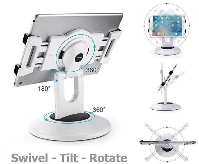 Alt view image 3 of 7 - FOR-Retail Kiosk iPad Stand 360° Rotating Commercial Tablet Stand 6135 Ipad Mini ProBusiness Tablet Holder Swivel Design for Store POS Office Showcase Reception Kitchen Desktop White