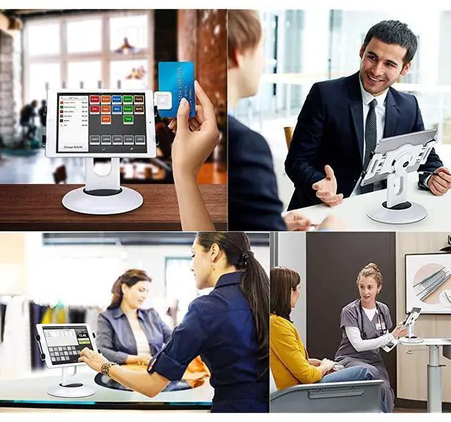 Alt view image 2 of 7 - FOR-Retail Kiosk iPad Stand 360° Rotating Commercial Tablet Stand 6135 Ipad Mini ProBusiness Tablet Holder Swivel Design for Store POS Office Showcase Reception Kitchen Desktop White