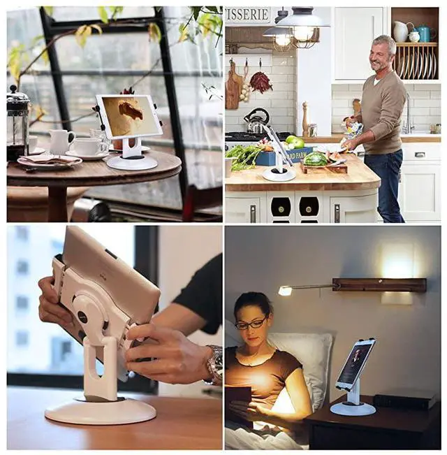 Alt view image 5 of 7 - FOR-Retail Kiosk iPad Stand 360° Rotating Commercial Tablet Stand 6135 Ipad Mini ProBusiness Tablet Holder Swivel Design for Store POS Office Showcase Reception Kitchen Desktop White