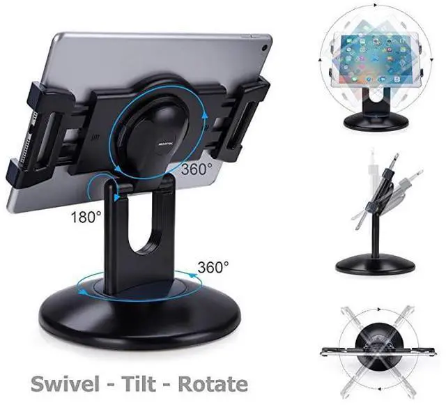 Alt view image 3 of 7 - FOR-Retail Kiosk iPad Stand, 360° Rotating Commercial Tablet Stand, 6-13.5" Ipad Mini Pro-Business Tablet Holder, Swivel Design for Store POS Office Showcase Reception Kitchen Desktop (Black)