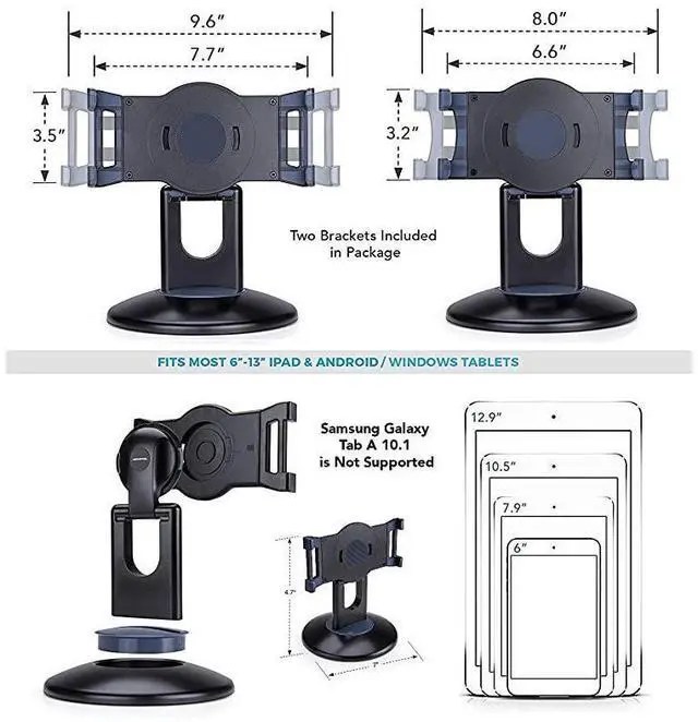 Alt view image 6 of 7 - FOR-Retail Kiosk iPad Stand, 360° Rotating Commercial Tablet Stand, 6-13.5" Ipad Mini Pro-Business Tablet Holder, Swivel Design for Store POS Office Showcase Reception Kitchen Desktop (Black)
