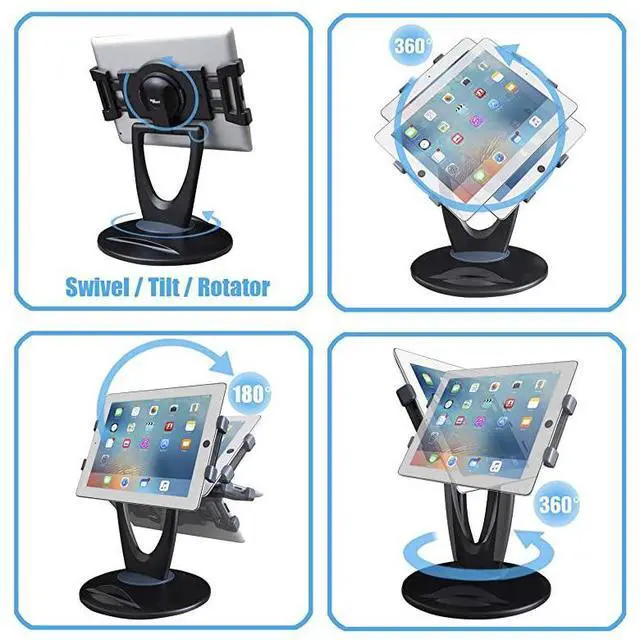 Alt view image 2 of 7 - FOR-Retail Tablet Stand 360 Rotates iPad Stand for 6 inch to 13 inch Tablets Swivel Tablet Holder w Pen Storage and Phone Stand for Store Office Showcase Reception Kitchen Desktop 5025 Black