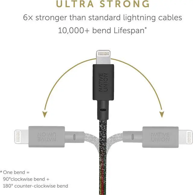Alt view image 3 of 7 - FOR-Native Union Night Cable - 10ft Ultra-Strong Reinforced [MFi Certified] Durable Lightning to USB Charging Cable with Weighted Knot Compatible with iPhone/iPad (Cosmos)