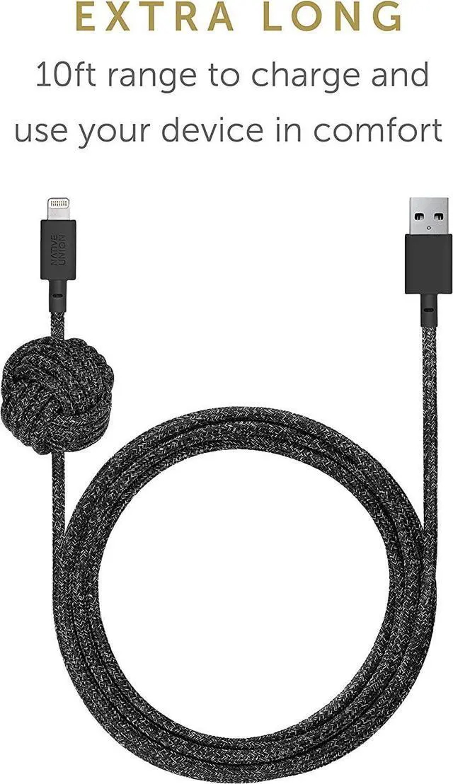 Alt view image 6 of 7 - FOR-Native Union Night Cable - 10ft Ultra-Strong Reinforced [MFi Certified] Durable Lightning to USB Charging Cable with Weighted Knot Compatible with iPhone/iPad (Cosmos)