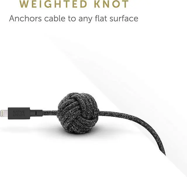 Alt view image 7 of 7 - FOR-Native Union Night Cable - 10ft Ultra-Strong Reinforced [MFi Certified] Durable Lightning to USB Charging Cable with Weighted Knot Compatible with iPhone/iPad (Cosmos)