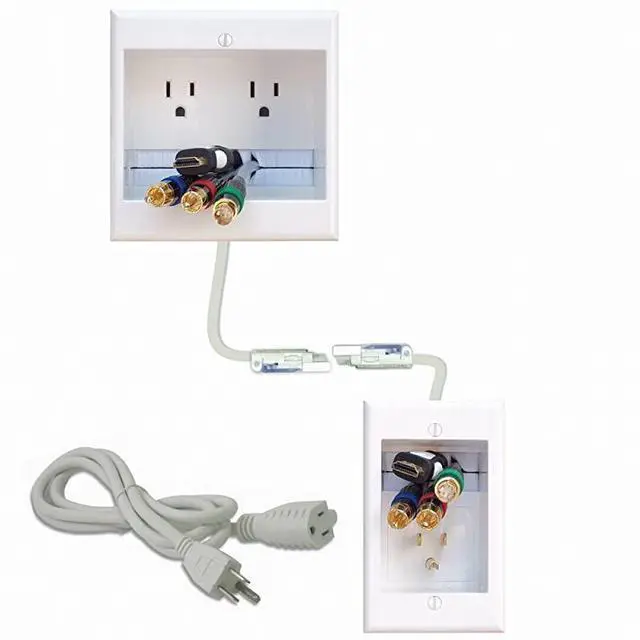 Main image of FOR-TWOCK Dual Outlet Recessed InWall Cable Management System with PowerConnect for WallMounted Flat Screen LED LCD and Plasma TVs