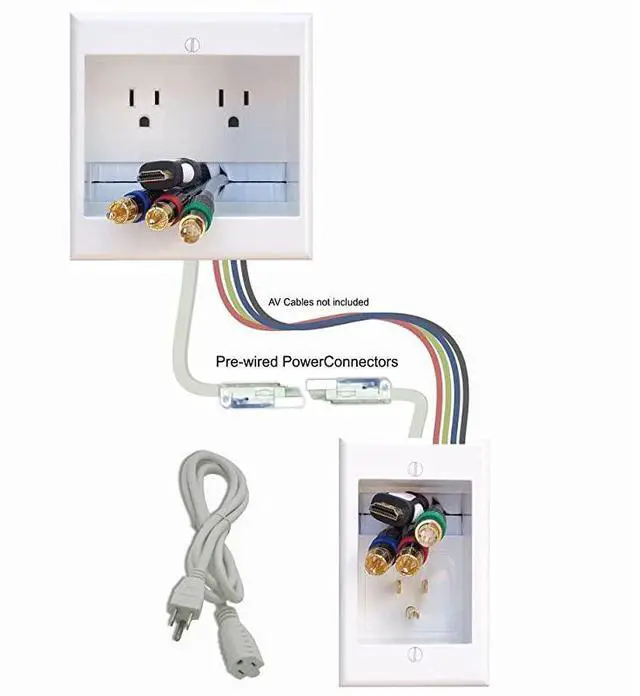 Alt view image 3 of 7 - FOR-TWOCK Dual Outlet Recessed InWall Cable Management System with PowerConnect for WallMounted Flat Screen LED LCD and Plasma TVs