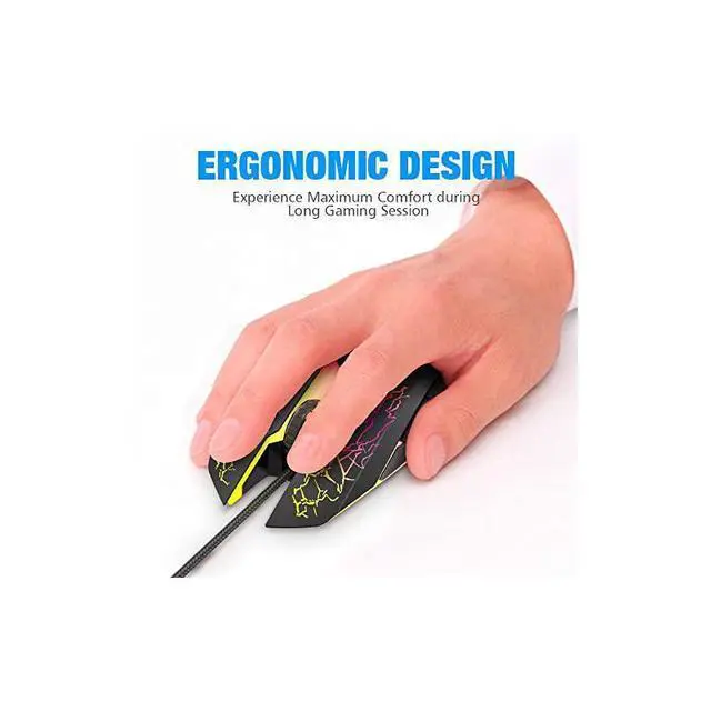 Alt view image 4 of 7 - FOR-Wired Gaming Mouse, Ergonomic USB Optical Mouse Mice with Chroma RGB Backlit, 1200 to 3600 DPI for Laptop PC Computer Games & Work Black