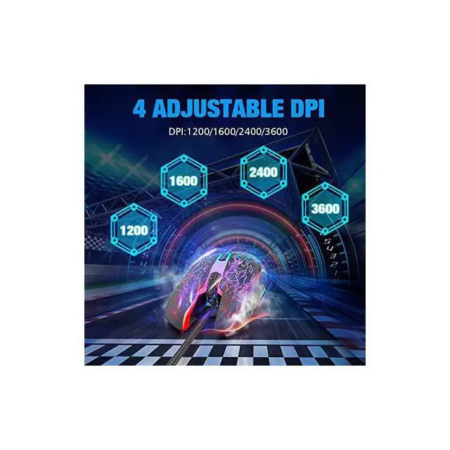 Alt view image 3 of 7 - FOR-Wired Gaming Mouse, Ergonomic USB Optical Mouse Mice with Chroma RGB Backlit, 1200 to 3600 DPI for Laptop PC Computer Games & Work Black