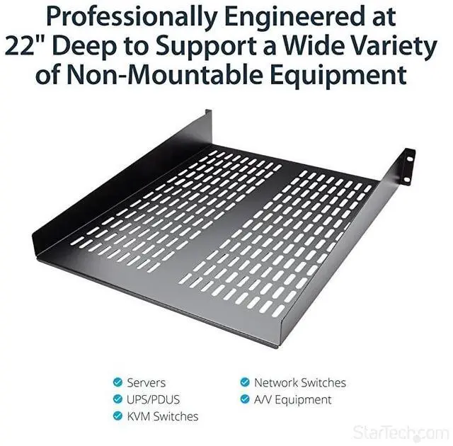 Alt view image 3 of 6 - com 2U Vented Server Rack Mount Shelf 22Inch Deep Cantilever Universal Tray for 19 AV Data Network Equipment Rack 50lbs CABSHELF22V