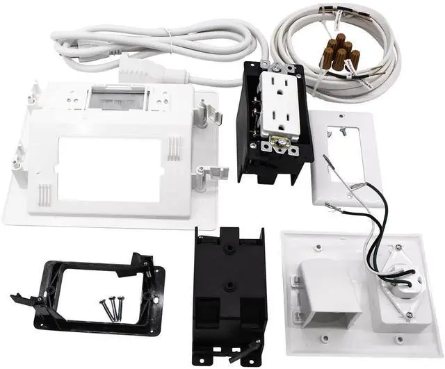 Alt view image 3 of 7 - FOR in-Wall Cable Management Kit 125V Wall Mount TV Power Outlet with Brush Wall Plate Cable Pass Through Wall Plate with Inlet Electrical Wire and Power Cord Included