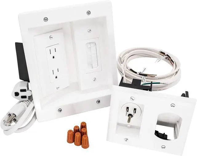 Main image of FOR in-Wall Cable Management Kit 125V Wall Mount TV Power Outlet with Brush Wall Plate Cable Pass Through Wall Plate with Inlet Electrical Wire and Power Cord Included