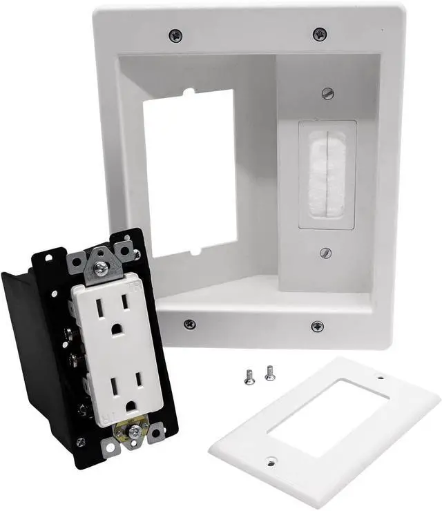 Alt view image 5 of 7 - FOR in-Wall Cable Management Kit 125V Wall Mount TV Power Outlet with Brush Wall Plate Cable Pass Through Wall Plate with Inlet Electrical Wire and Power Cord Included