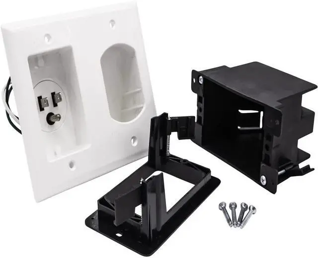Alt view image 6 of 7 - FOR in-Wall Cable Management Kit 125V Wall Mount TV Power Outlet with Brush Wall Plate Cable Pass Through Wall Plate with Inlet Electrical Wire and Power Cord Included