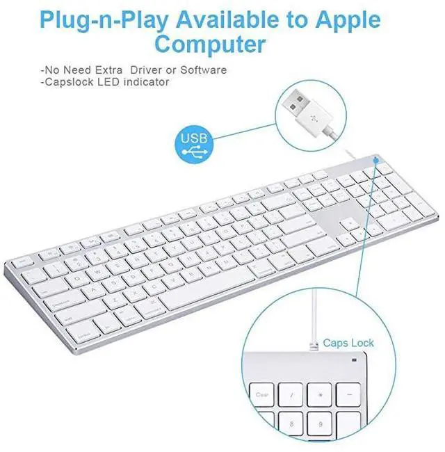 Alt view image 4 of 4 - USB Wired Keyboard with Numeric Keypad for Apple Mac Pro Mini Mac iMac iMac Pro MacBook ProAir