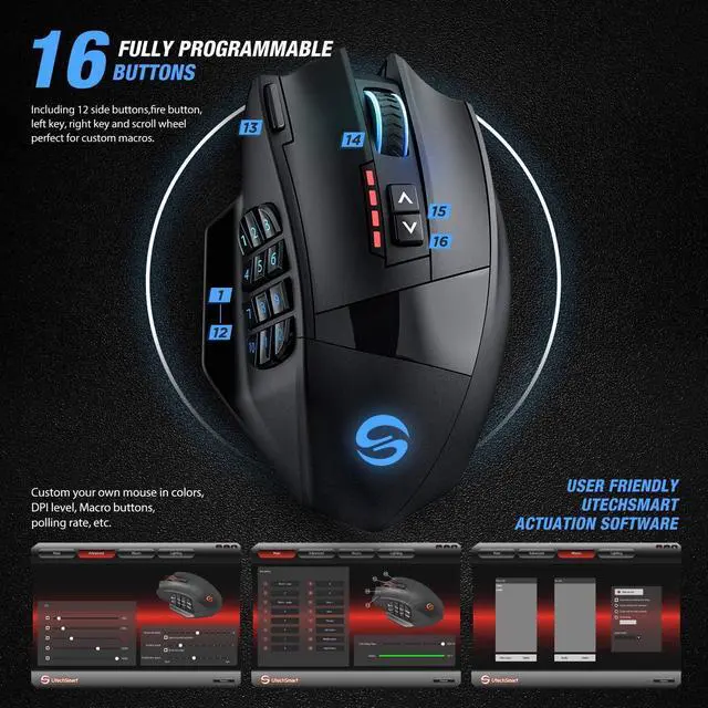 Alt view image 5 of 6 - FOR-Venus Pro RGB Wireless MMO Gaming Mouse 16 000 DPI Optical Sensor 2.4 GHz Transmission Technology Ergonomic Design 16M Chroma RGB Lighting 16 programmable Buttons Up to 70 Hours
