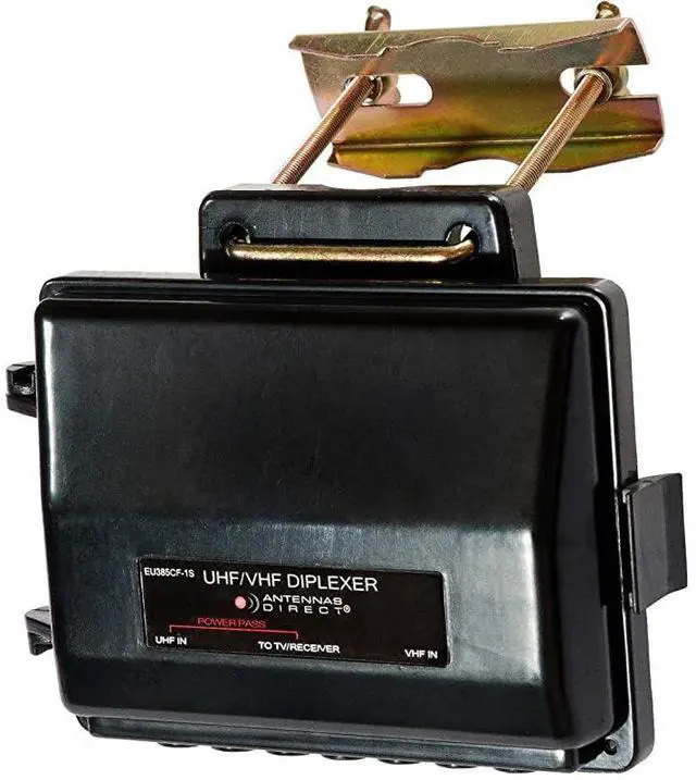 Main image of FOR VHF / UHF Antenna Combiner, Indoor, Attic, Outdoor Use, All-weather Mounting Hardware, Adjustable Mast Clamp, Black - EU385CF-1S