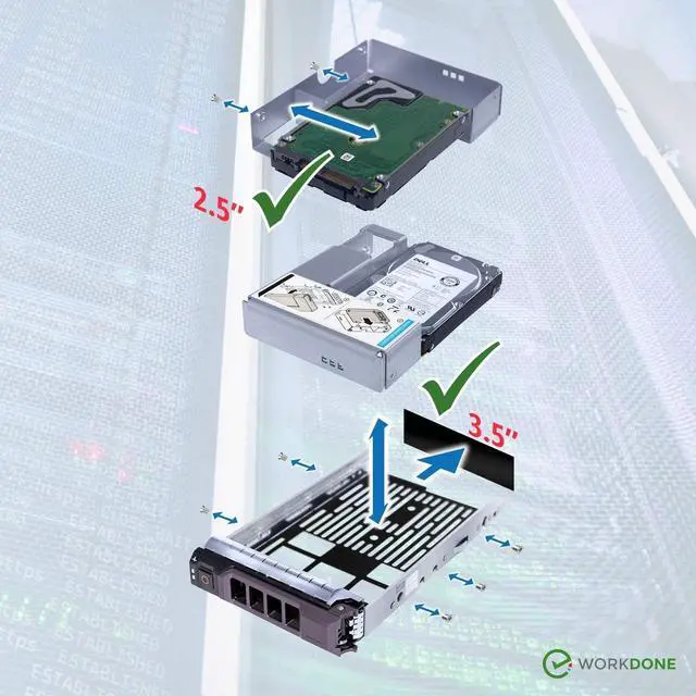 Alt view image 4 of 7 - FORWorkDone 3-Pack - 3.5 inch Hard Drive Caddy with 2.5 inch HDD Adapter - KG1CH Compatible for Listed Dell PowerEdge Servers - Manual - Sled Front Sticker Labels - Screwdriver - Added HDD Tray Screws