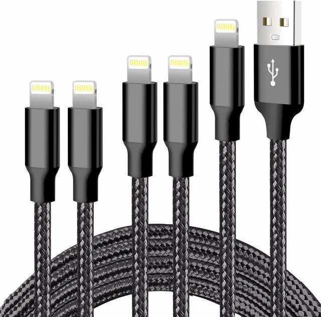 Main image of iPhone Charger 5 Pack 3/3/6/6/10FT Apple MFi Certified USB Lightning Cable Nylon Braided Fast Charging Cord Compatible for iPhone 14/13/12/11/X/Max/8/7/6/6S/5/SE/Plus/iPad - Black
