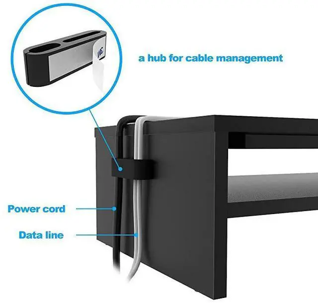 Alt view image 4 of 7 - Wood Monitor Stand Riser 2 Tiers Desk TV Shelf with Cellphone Holder Ergonomic Laptop Printer Stand with Cable Management for Laptop Computer Notebook iMac PC 213 inches Black